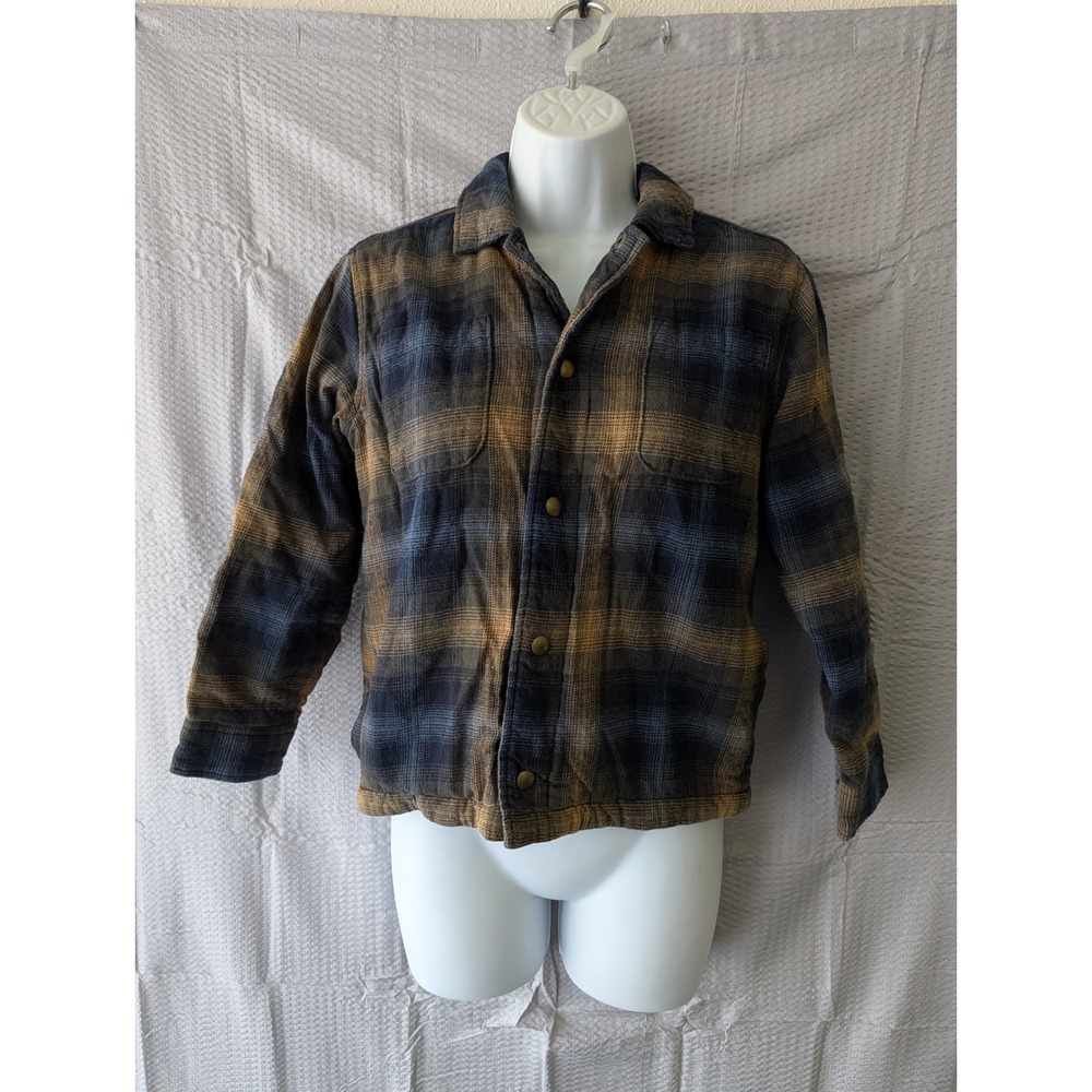 Old Navy Boys Large 10/12 Plaid Sherpa Lined Flannel Shirt Jacket Brown Navy